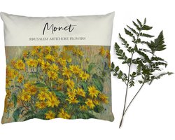 Sierkussens - Kussentjes Woonkamer - 40x40 cm - Schilderij - Jerusalem artichoke flowers - Monet