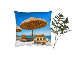 Sierkussens - Kussentjes Woonkamer - 40x40 cm - Strandstoel - Strand - Parasol - Zee - Zomer