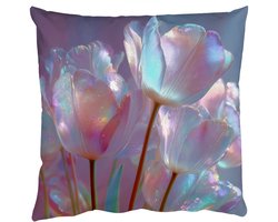 Sierkussens - Kussentjes Woonkamer - 40x40 cm - Tulpen - Glazen - Bloemblaadjes - Pasteltinten