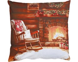 Sierkussens - Kussentjes Woonkamer - 40x40 cm - Winter - Kerst - Huis - Openhaard - Kerstdecoratie voor binnen - Kerstversiering woonkamer decoratie - Kerstmis versiering in huis - Christmas decorations - Kerstaccessoires