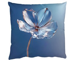 Sierkussens - Kussentjes Woonkamer - 45x45 cm - Blauw - Bloem - Glazen - Sierlijk