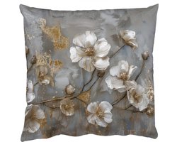 Sierkussens - Kussentjes Woonkamer - 45x45 cm - Bloemen - Wit - Grijs - Goud - Luxe