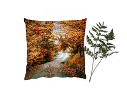 Sierkussens - Kussentjes Woonkamer - 45x45 cm - Herfstbos - Pad - Bladeren - Landelijk