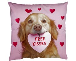 Sierkussens - Kussentjes Woonkamer - 45x45 cm - Hond - Kiss- Valentijn - Hartjes