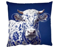 Sierkussens - Kussentjes Woonkamer - 45x45 cm - Koe - Delfts - Blauw - Artistiek