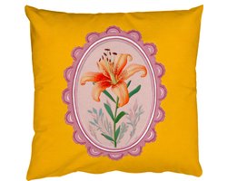 Sierkussens - Kussentjes Woonkamer - 45x45 cm - Lelie - Oranje - Lijst - Ovaal