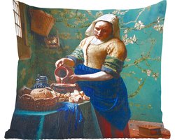 Sierkussens - Kussentjes Woonkamer - 45x45 cm - Melkmeisje - Amandelbloesem - Van Gogh - Vermeer - Schilderij - Oude meesters