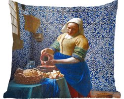 Sierkussens - Kussentjes Woonkamer - 45x45 cm - Melkmeisje - Delfts Blauw - Vermeer - Schilderij - Oude meesters