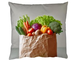 Sierkussens - Kussentjes Woonkamer - 45x45 cm - Papieren - Boodschappen - Groente - Kleurrijk