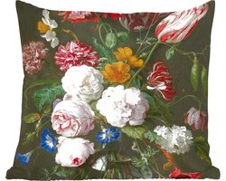 Sierkussens - Kussentjes Woonkamer - 45x45 cm - Stilleven met bloemen in een glazen vaas - Schilderij van Jan Davidsz. de Heem