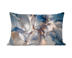 Sierkussens - Kussentjes Woonkamer - 50x30 cm - Marmer - Grijs - Blauw - Luxe - Goud