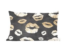 Sierkussens - Kussentjes Woonkamer - 50x30 cm - Patronen - Kiss - Goud - Zwart