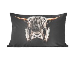 Sierkussens - Kussentjes Woonkamer - 50x30 cm - Schotse hooglander - Goud - Hoorns - Zwart wit - Koe - Dieren