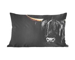 Sierkussens - Kussentjes Woonkamer - 50x30 cm - Schotse hooglander - Goud - Vacht - Dieren - Koe