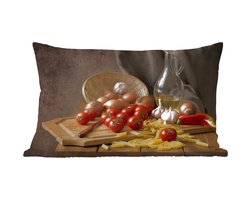 Sierkussens - Kussentjes Woonkamer - 50x30 cm - Snijplank - Groente - Stilleven - Pasta - Uit - Tomaat - Snijplank