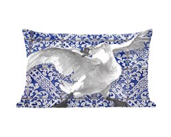 Sierkussens - Kussentjes Woonkamer - 50x30 cm - Zwaan - Kunst - Delfts blauw - Schilderij - Oude meesters