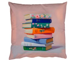 Sierkussens - Kussentjes Woonkamer - 50x50 cm - Boeken - Stapel - Kleurrijk
