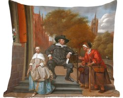 Sierkussens - Kussentjes Woonkamer - 50x50 cm - De burgemeester van Delft en zijn dochter - Schilderij van Jan Steen