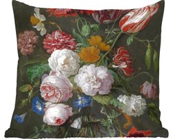 Sierkussens - Kussentjes Woonkamer - 50x50 cm - Stilleven met bloemen in een glazen vaas - Schilderij van Jan Davidsz. de Heem