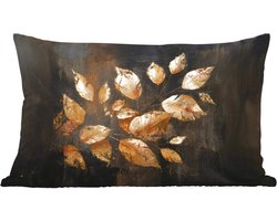 Sierkussens - Kussentjes Woonkamer - 60x40 cm - Gouden Bladeren op Donkere Achtergrond