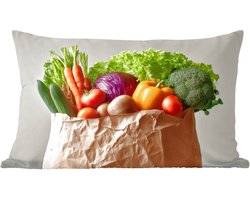 Sierkussens - Kussentjes Woonkamer - 60x40 cm - Papieren - Boodschappen - Groente - Kleurrijk