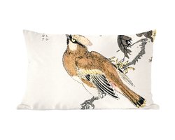 Sierkussens - Kussentjes Woonkamer - 60x40 cm - Vogel - Bruin - Japans - Scandinavisch