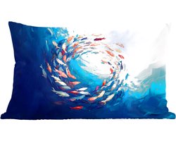 Sierkussens - Kussentjes Woonkamer - 60x40 cm - Zee - Vissen - Kleurrijk - Dynamisch