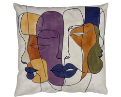 Sierkussens - Kussentjes Woonkamer - 60x60 cm - Abstract - Overlappende gezichten - Paars - Donkergroen