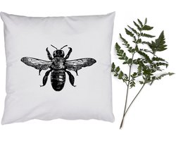 Sierkussens - Kussentjes Woonkamer - 60x60 cm - Bij - Insect - Vintage - Zwart wit