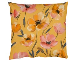 Sierkussens - Kussentjes Woonkamer - 60x60 cm - Bloemen - Geschilderd - Geel