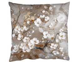 Sierkussens - Kussentjes Woonkamer - 60x60 cm - Bloemen - Wit - Goud - Beige - Luxe