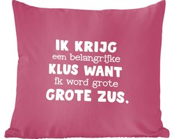 Sierkussens - Kussentjes Woonkamer - 60x60 cm - Ik word grote zus - Quotes - Spreuken - Grote zus - Broertje zusje