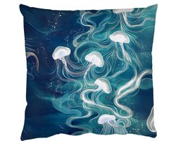 Sierkussens - Kussentjes Woonkamer - 60x60 cm - Kwallen - Zee - Wit - Golven