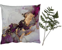 Sierkussens - Kussentjes Woonkamer - 60x60 cm - Marmer - Abstract - Goud - Paars