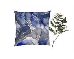 Sierkussens - Kussentjes Woonkamer - 60x60 cm - Marmer - Goud - Abstract - Blauw