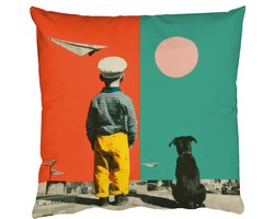 Sierkussens - Kussentjes Woonkamer - 60x60 cm - Retro - Jongen - Hond - Rood - Groen