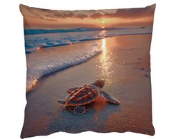 Sierkussens - Kussentjes Woonkamer - 60x60 cm - Schildpad - strand - Zonsondergang