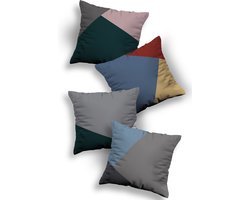 Sierkussens set 4 stuks - INCLUSIEF BINNENKUSSENS 45x45 cm - blauw - roze - groen - dubbelzijdig bedrukt - kussensloop - kussens woonkamer - kussenhoes