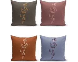 Sierkussens set 4 stuks - INCLUSIEF BINNENKUSSENS 45x45 cm - bruin - bordeaux - paars - blauw - dubbelzijdig bedrukt - kussensloop - kussens woonkamer - kussenhoes