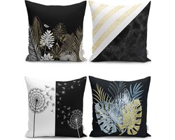 Sierkussens set 4 stuks - INCLUSIEF BINNENKUSSENS 45x45 cm - zwart - wit - grijs - goud  - dubbelzijdig bedrukt - kussensloop - kussens woonkamer - kussenhoes