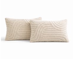 Sierkussens set van 2 30x50 cm Beige | Inclusief binnenkussens | Langwerpige, Luxe & Zachte kussens voor Bank & Woonkamer