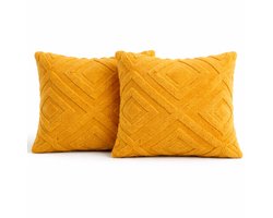Sierkussens set van 2 40x40 cm Okergeel | Inclusief binnenkussens | Vierkante, Luxe & Zachte kussens voor Bank & Woonkamer