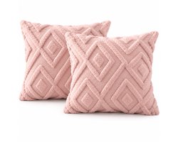 Sierkussens set van 2 40x40 cm Roze | Inclusief binnenkussens | Vierkante, Luxe & Zachte kussens voor Bank & Woonkamer