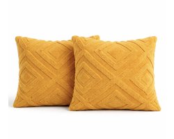 Sierkussens set van 2 45x45 cm Okergeel | Inclusief binnenkussens | Vierkante, Luxe & Zachte kussens voor Bank & Woonkamer