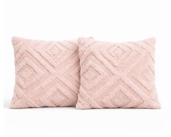Sierkussens set van 2 45x45 cm Roze | Inclusief binnenkussens | Vierkante, Luxe & Zachte kussens voor Bank & Woonkamer