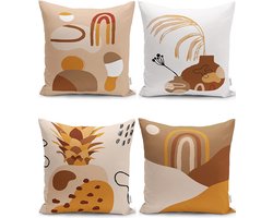 Sierkussens set van 4 stuks - INCLUSIEF BINNENKUSSENS 45x45 cm - abstract - bruin - beige - oranje - dubbelzijdig bedrukt - kussensloop - kussens woonkamer - kussenhoes