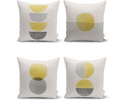 Sierkussens set van 4 stuks - INCLUSIEF BINNENKUSSENS 45x45 cm - abstract - sunrise - geel - grijs - beige - dubbelzijdig bedrukt - kussensloop - kussens woonkamer - kussenhoes