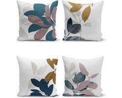 Sierkussens set van 4 stuks - INCLUSIEF BINNENKUSSENS 45x45 cm - blade - blauw - turqoise - grijs - bruin - dubbelzijdig bedrukt - kussensloop - kussens woonkamer - kussenhoes