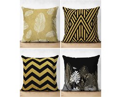 Sierkussens set van 4 stuks - INCLUSIEF BINNENKUSSENS 45x45 cm - goud - zwart - dubbelzijdig bedrukt - kussensloop - kussens woonkamer - kussenhoes