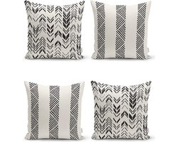 Sierkussens set van 4 stuks - INCLUSIEF BINNENKUSSENS 45x45 cm - scandinavisch - grijs - zwart - wit - dubbelzijdig bedrukt - kussensloop - kussens woonkamer - kussenhoes